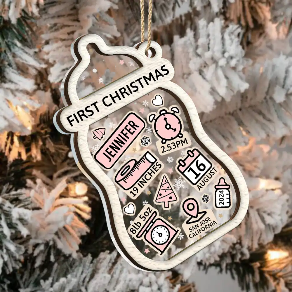 Baby First Christmas Milk Bottle - Personalized 2-Layered Mix Ornament - Image 3