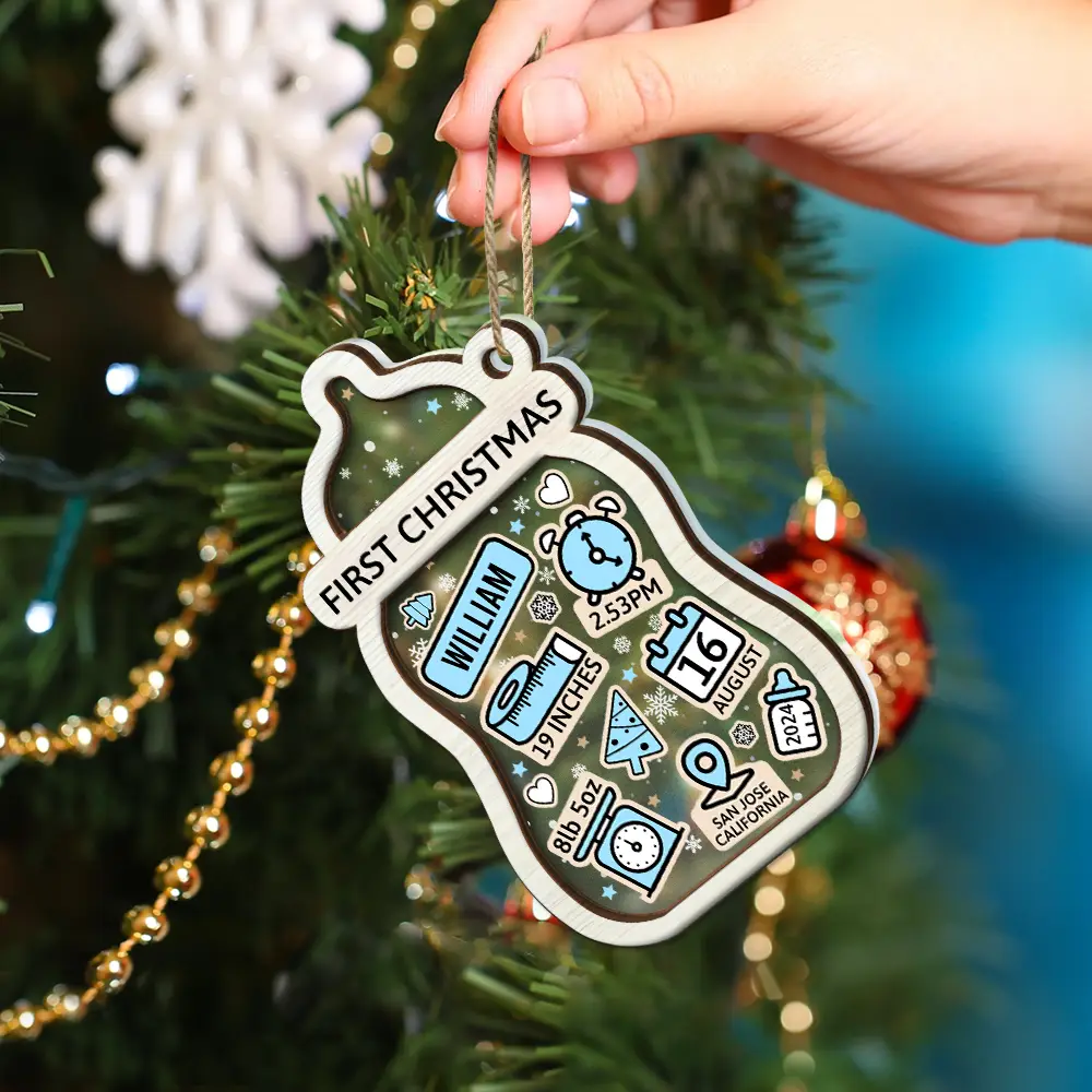 Baby First Christmas Milk Bottle - Personalized 2-Layered Mix Ornament - Image 4