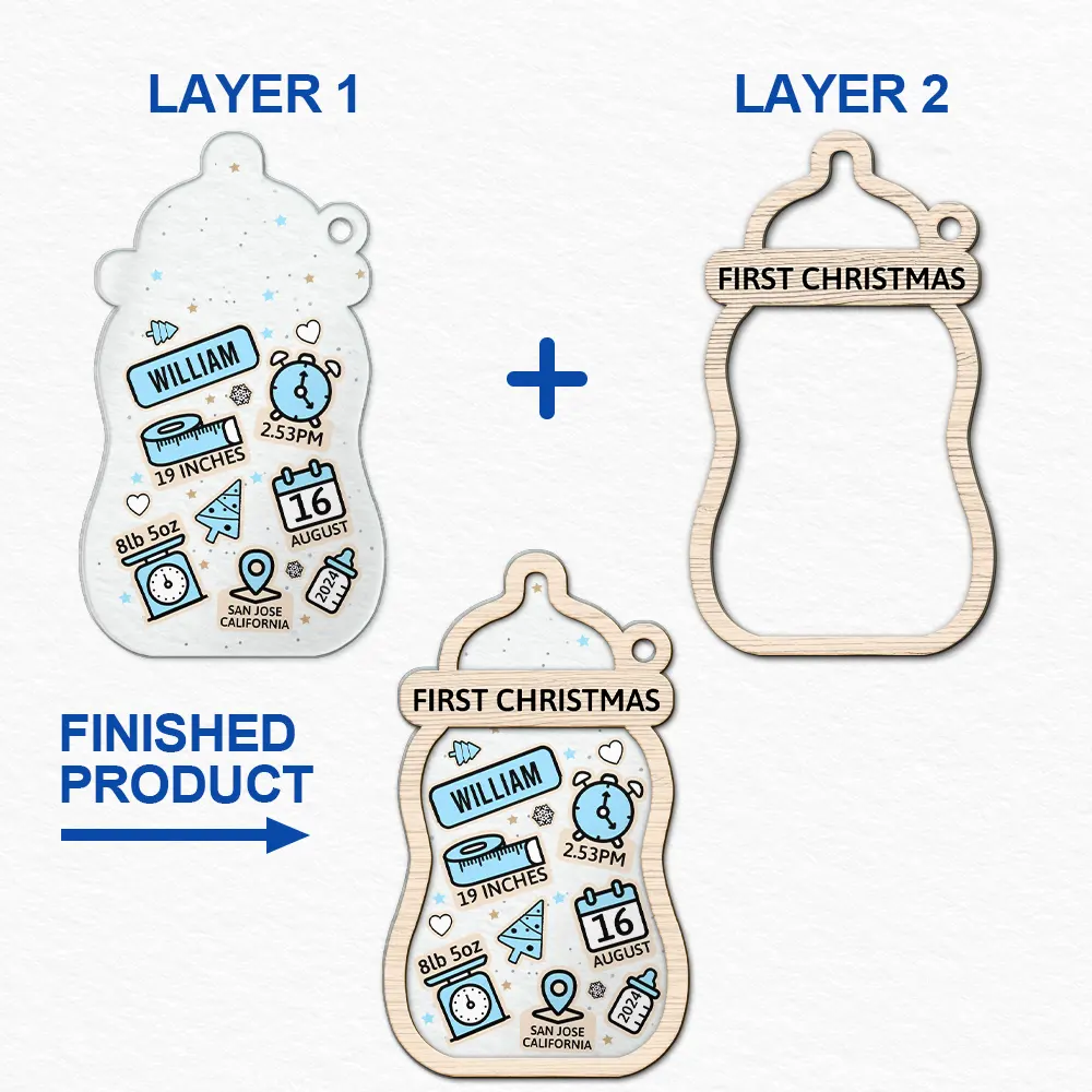 Baby First Christmas Milk Bottle - Personalized 2-Layered Mix Ornament - Image 6