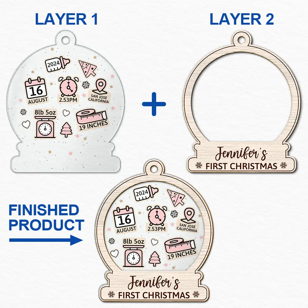 Baby First Christmas Ornament Icon - Personalized 2-Layered Mix Ornament - Image 6