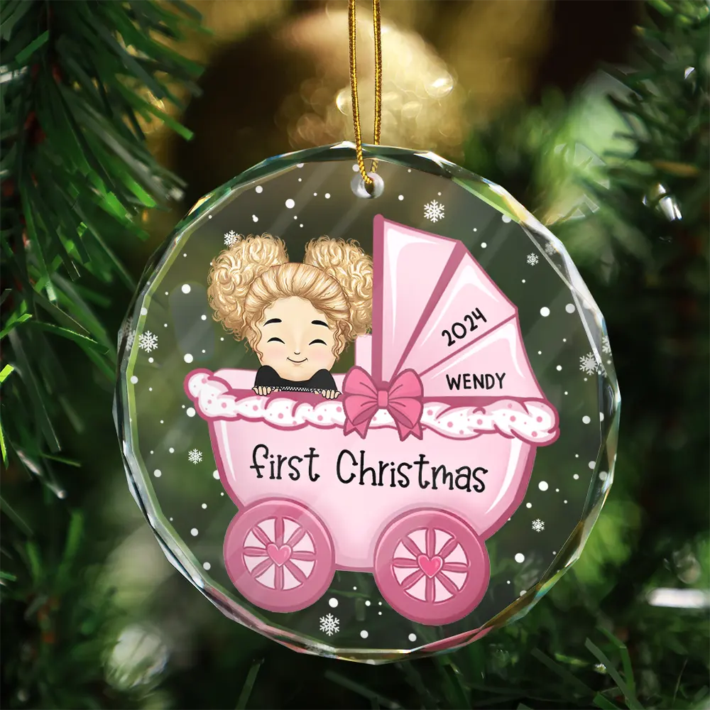 Baby First Christmas - Personalized Circle Glass Ornament - Image 3