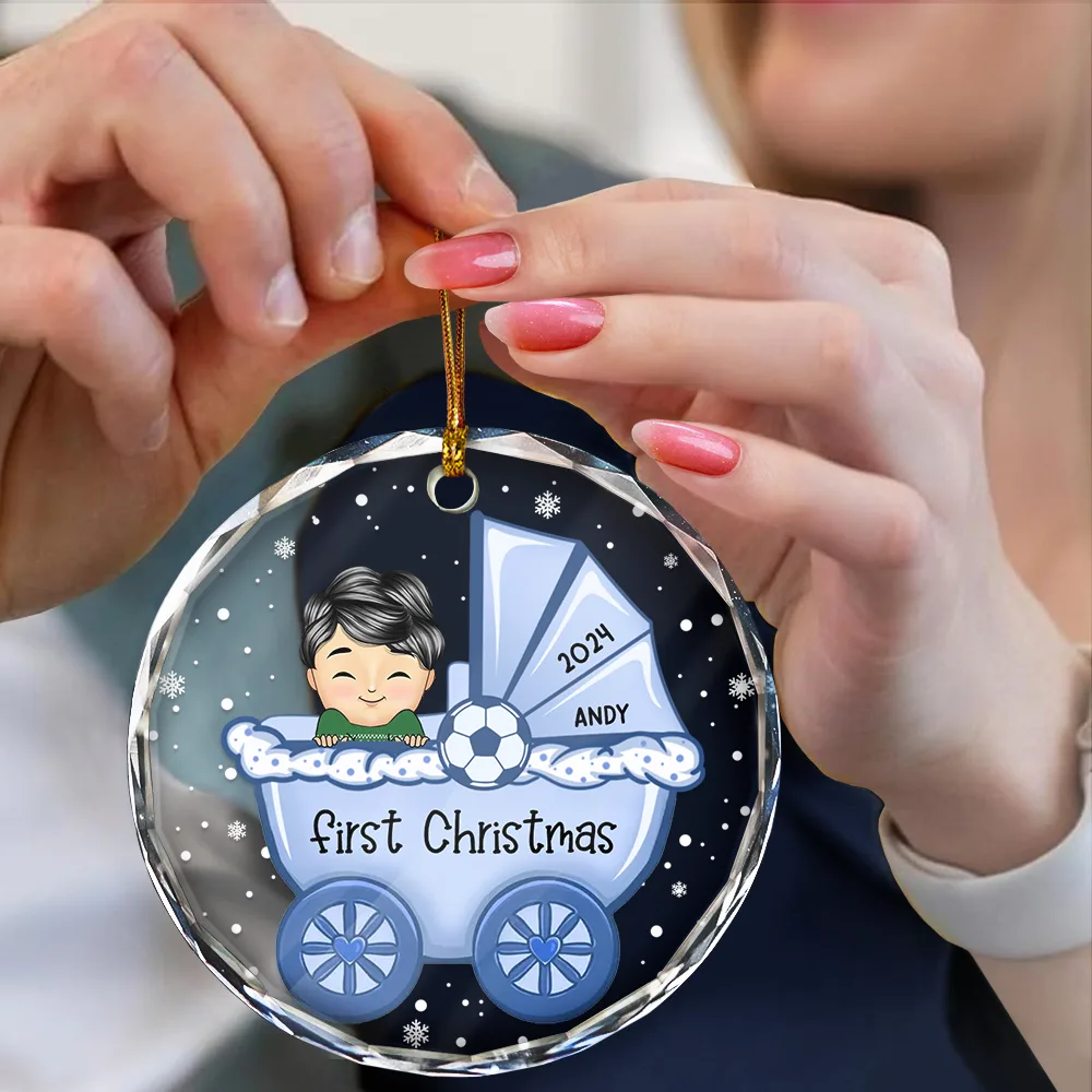 Baby First Christmas - Personalized Circle Glass Ornament - Image 4