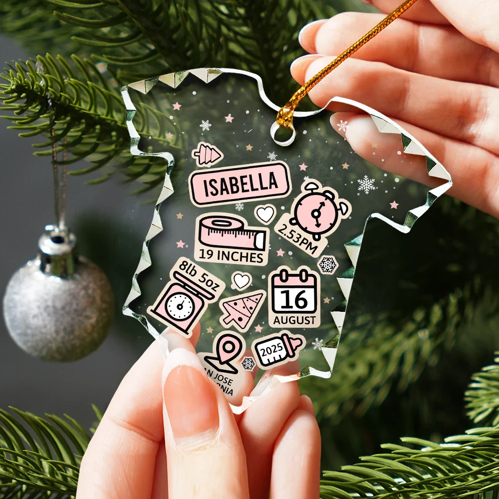Baby First Christmas - Personalized Onesie Shaped Glass Ornament - Image 2