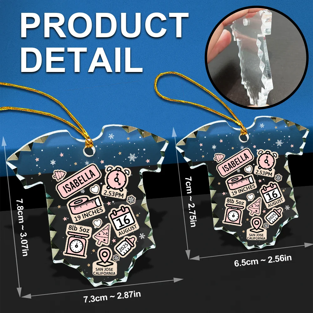 Baby First Christmas - Personalized Onesie Shaped Glass Ornament - Image 6