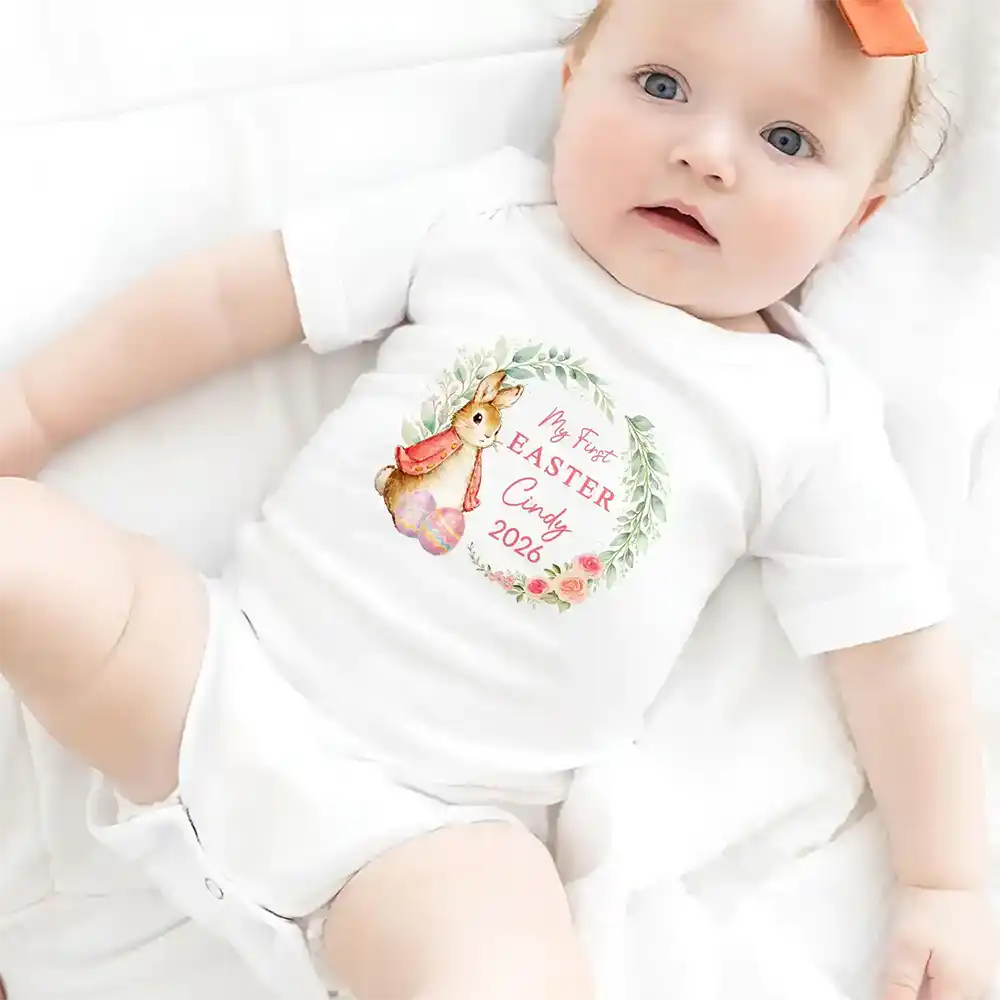 Baby First Easter With Bunny - Personalized Baby Onesie - Image 5