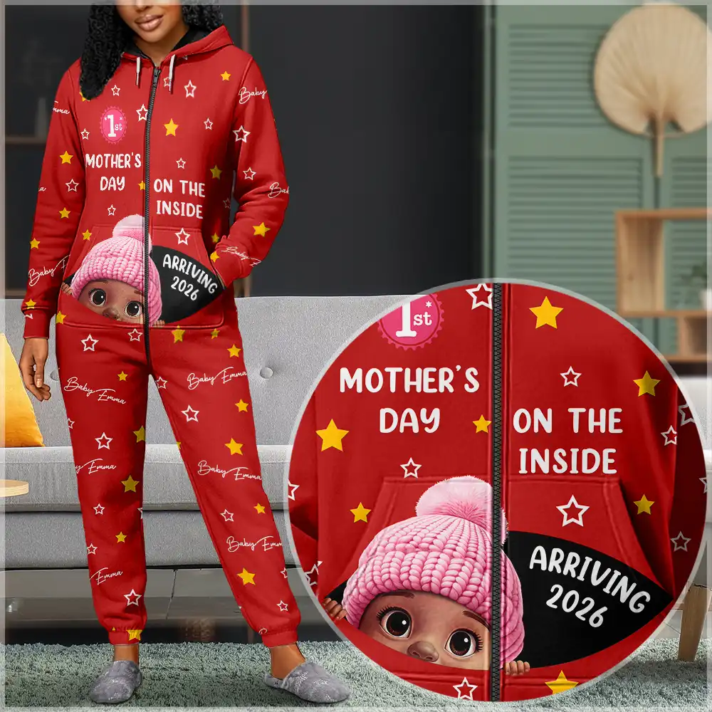 Baby First Year On The Inside With Mom - Personalized Overall Onesie Hooded Jumpsuit - Image 5