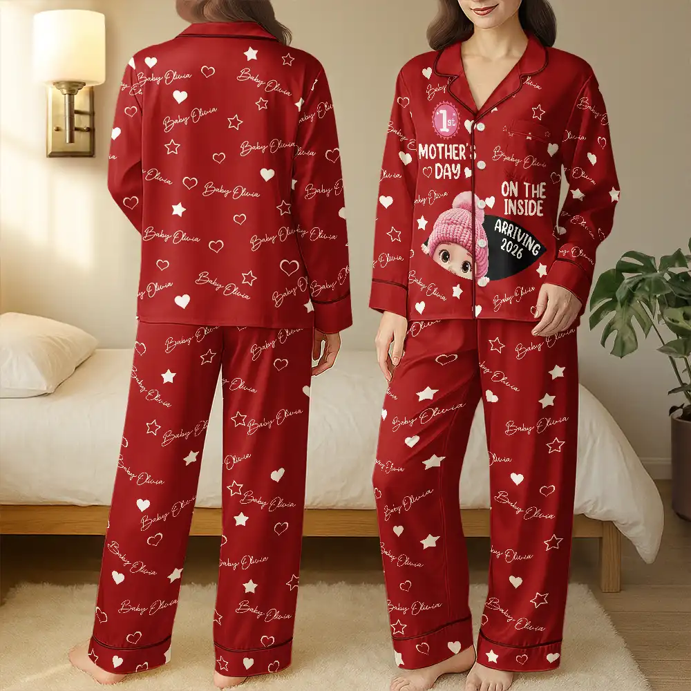 Baby First Year On The Inside With Mom - Personalized Satin Pajama Set - Image 3