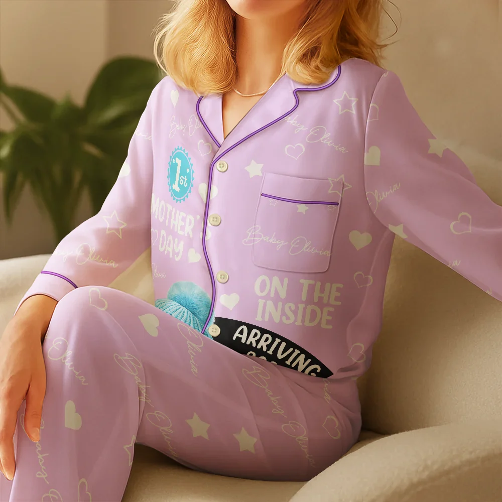Baby First Year On The Inside With Mom - Personalized Satin Pajama Set - Image 4