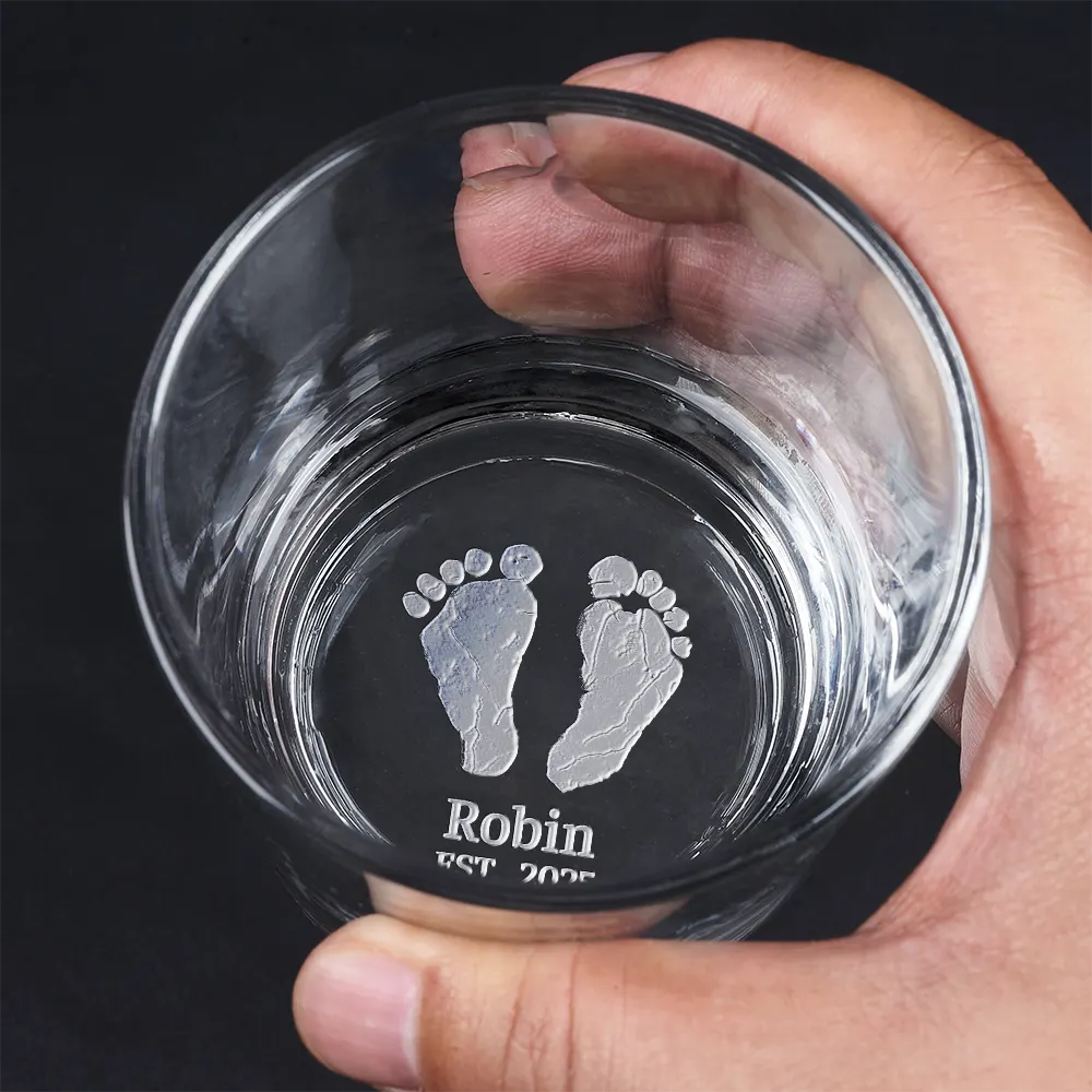 Baby Footprints First Christmas Together - Personalized Engraved Whiskey Glass - Image 4