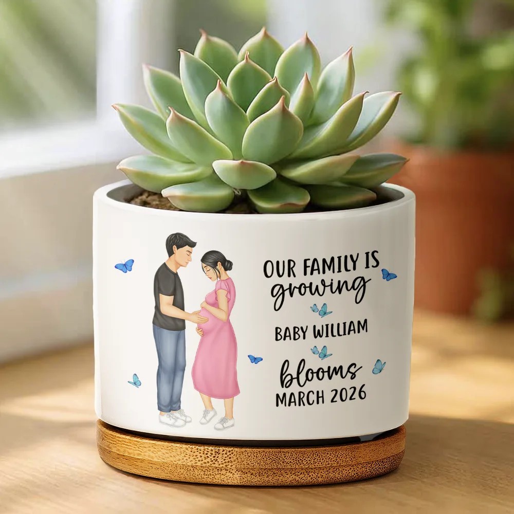 Baby Growing Blooming New Parents - Personalized Ceramic Plant Pot - Image 2