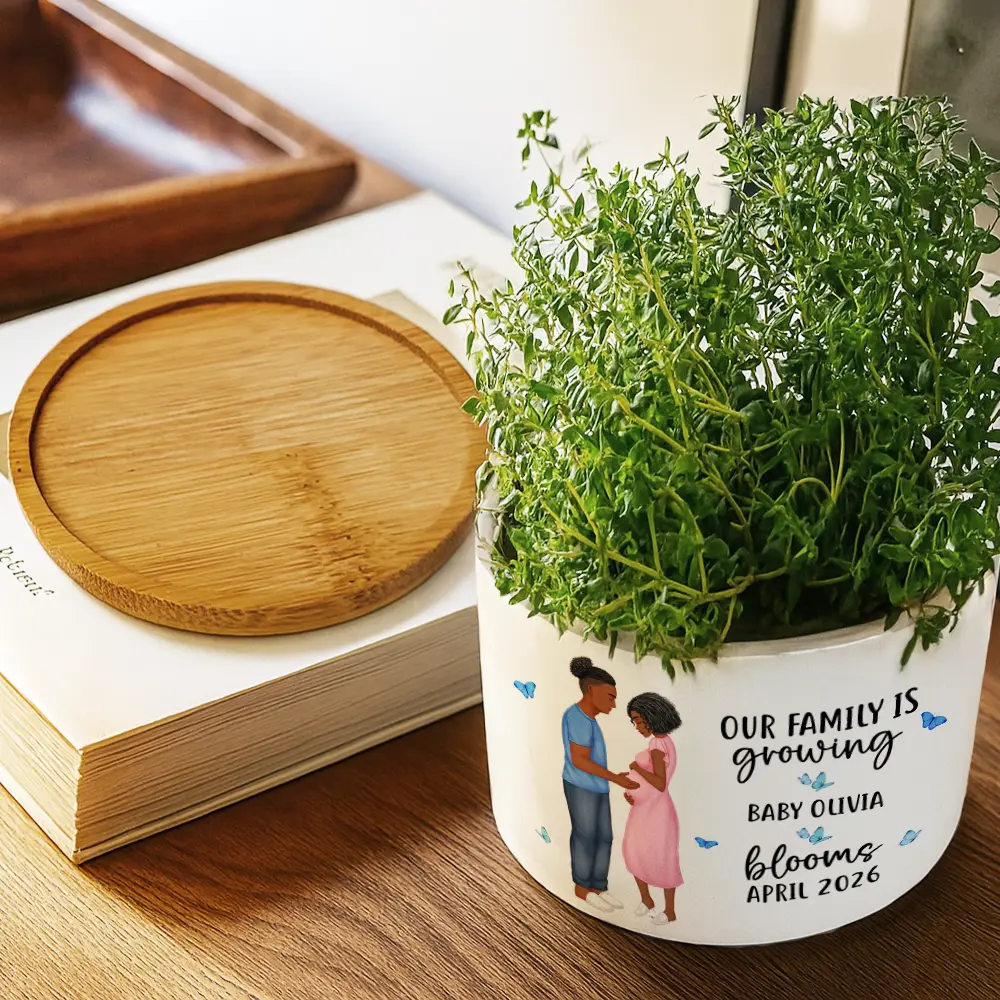 Baby Growing Blooming New Parents - Personalized Ceramic Plant Pot - Image 3