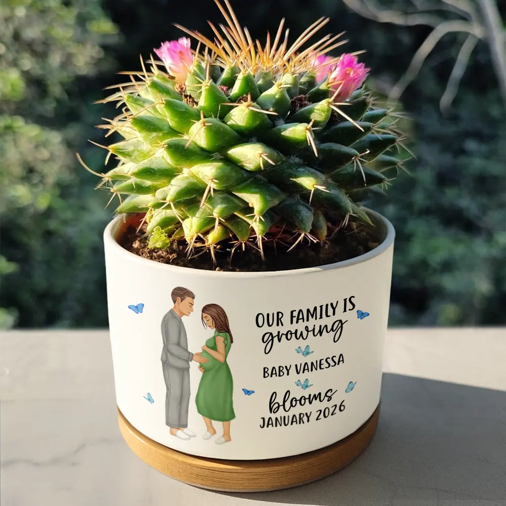 Baby Growing Blooming New Parents - Personalized Ceramic Plant Pot - Image 4