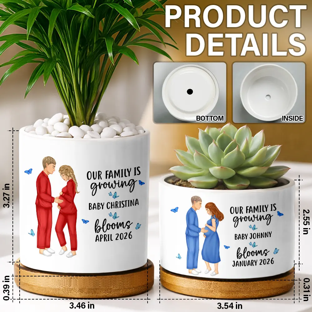 Baby Growing Blooming New Parents - Personalized Ceramic Plant Pot - Image 5