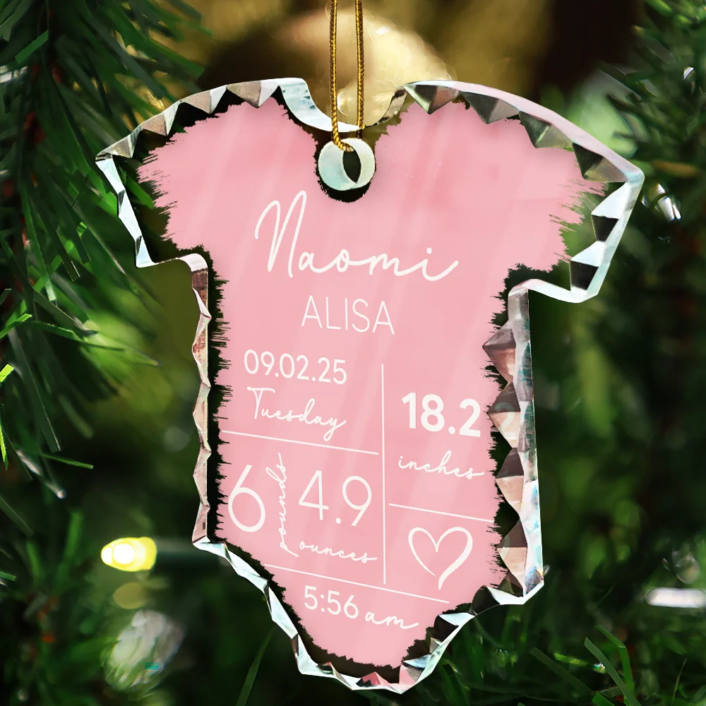 Baby Information - Personalized Onesie Shaped Glass Ornament - Image 3