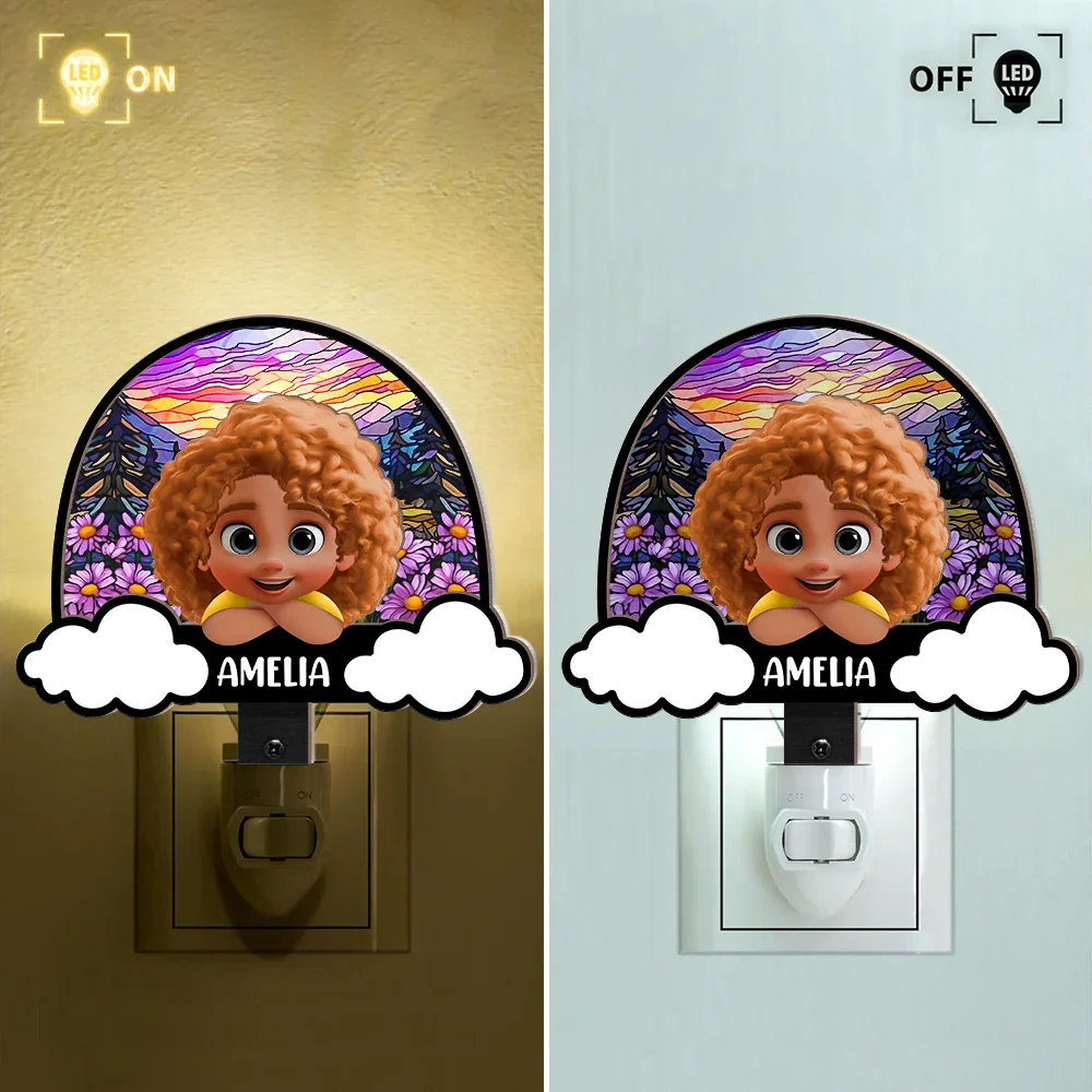 Baby Kid On The Rainbow - Personalized Plug-in Night Light - Image 2