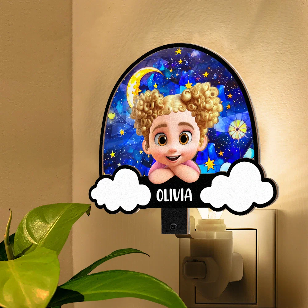 Baby Kid On The Rainbow - Personalized Plug-in Night Light - Image 5