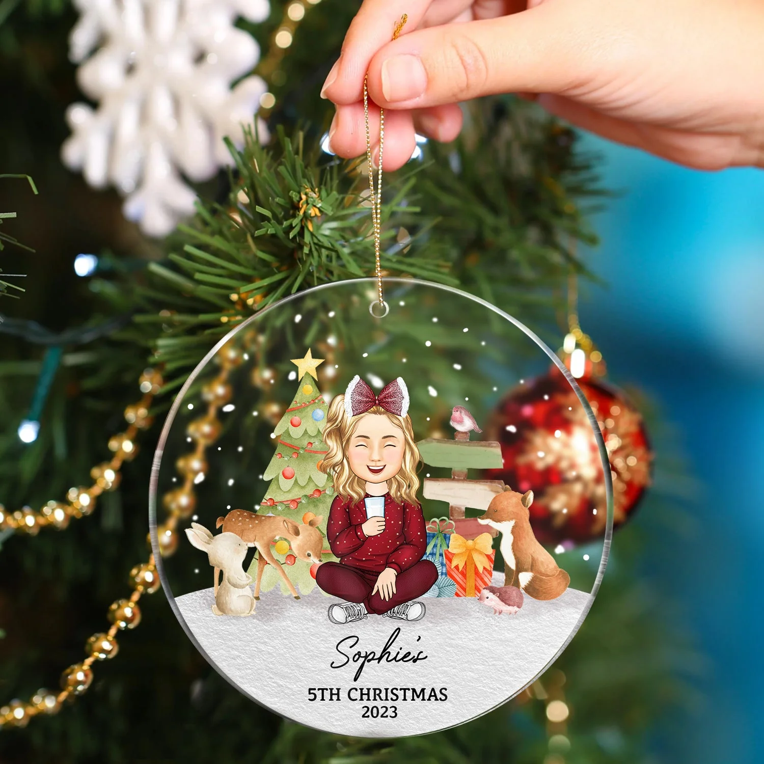 Baby Kids First Christmas - Christmas Gift - Personalized Circle Acrylic Ornament - Image 4