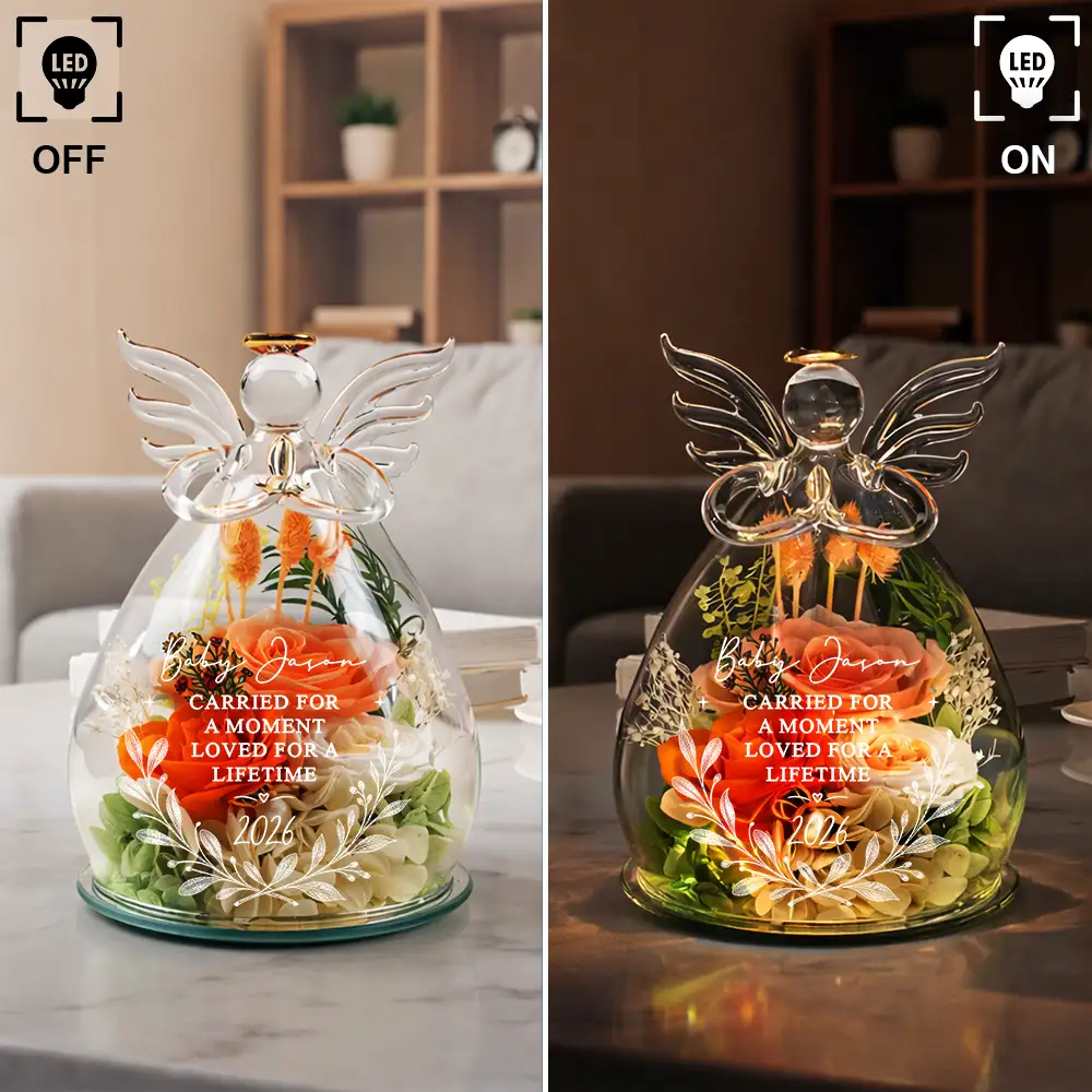 Baby Loss Memorial Carried For A Moment Loved For A Lifetime - Personalized Flower In Glass Angel Figurine - Image 4