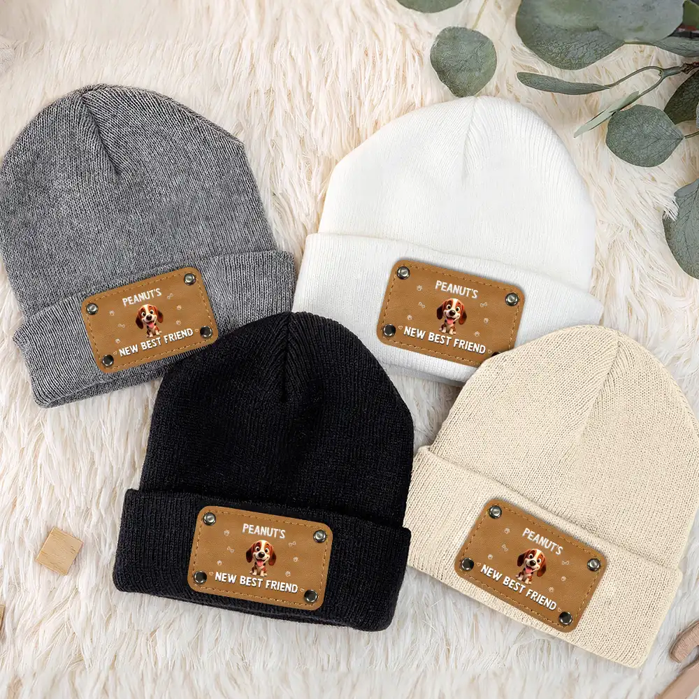 Baby New Best Friend 3D Effect Funny Dog - Personalized Beanie With Leather Patch - Image 3