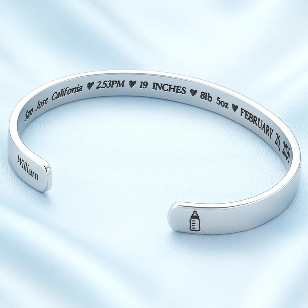 Baby Newborn Information - Personalized Bangle Bracelet Cuff - Image 2