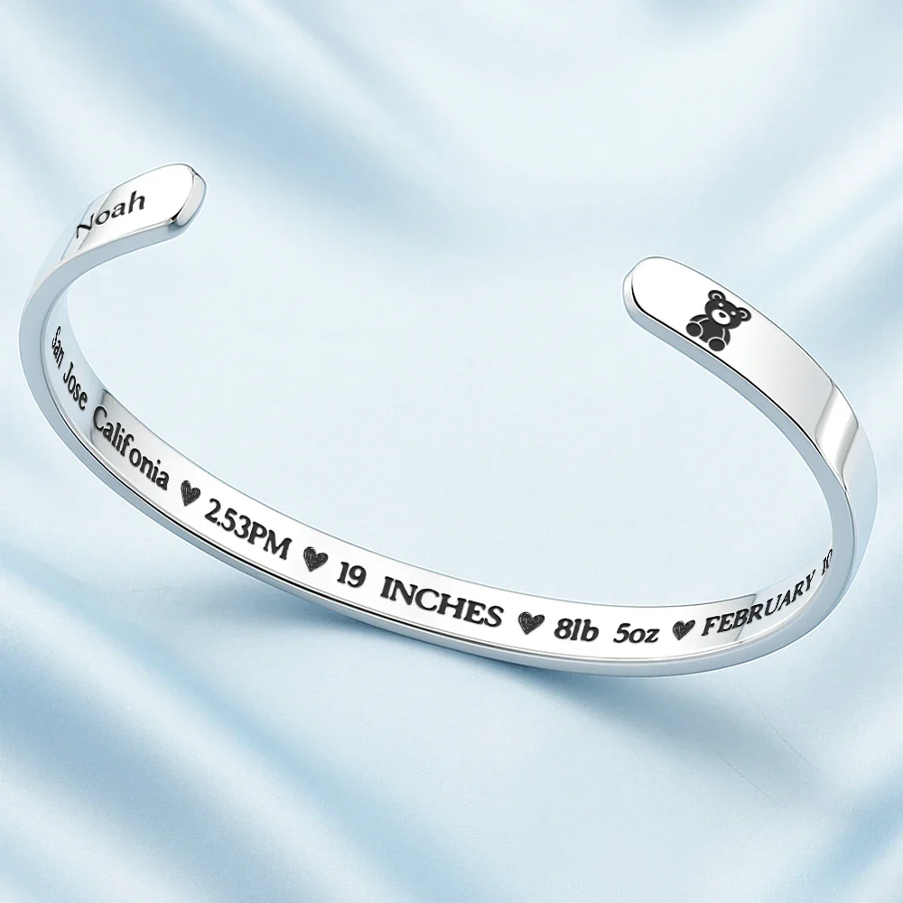 Baby Newborn Information - Personalized Bangle Bracelet Cuff - Image 3