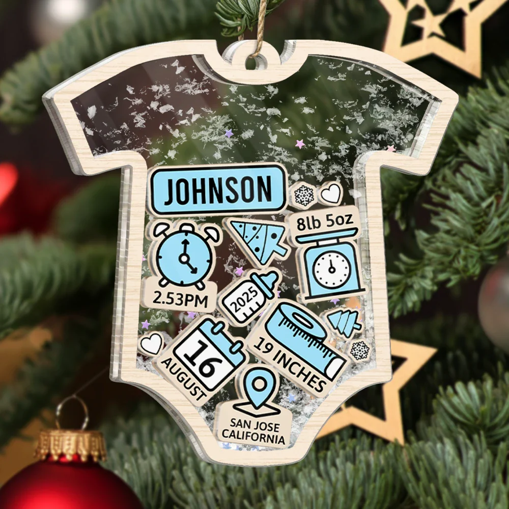 Baby Onesie Baby Information - Personalized 3-Layered Acrylic Shaker Ornament - Image 3
