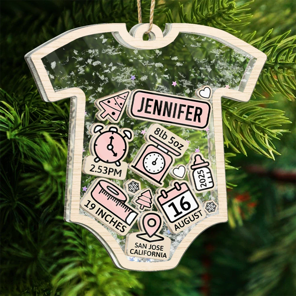 Baby Onesie Baby Information - Personalized 3-Layered Acrylic Shaker Ornament - Image 6