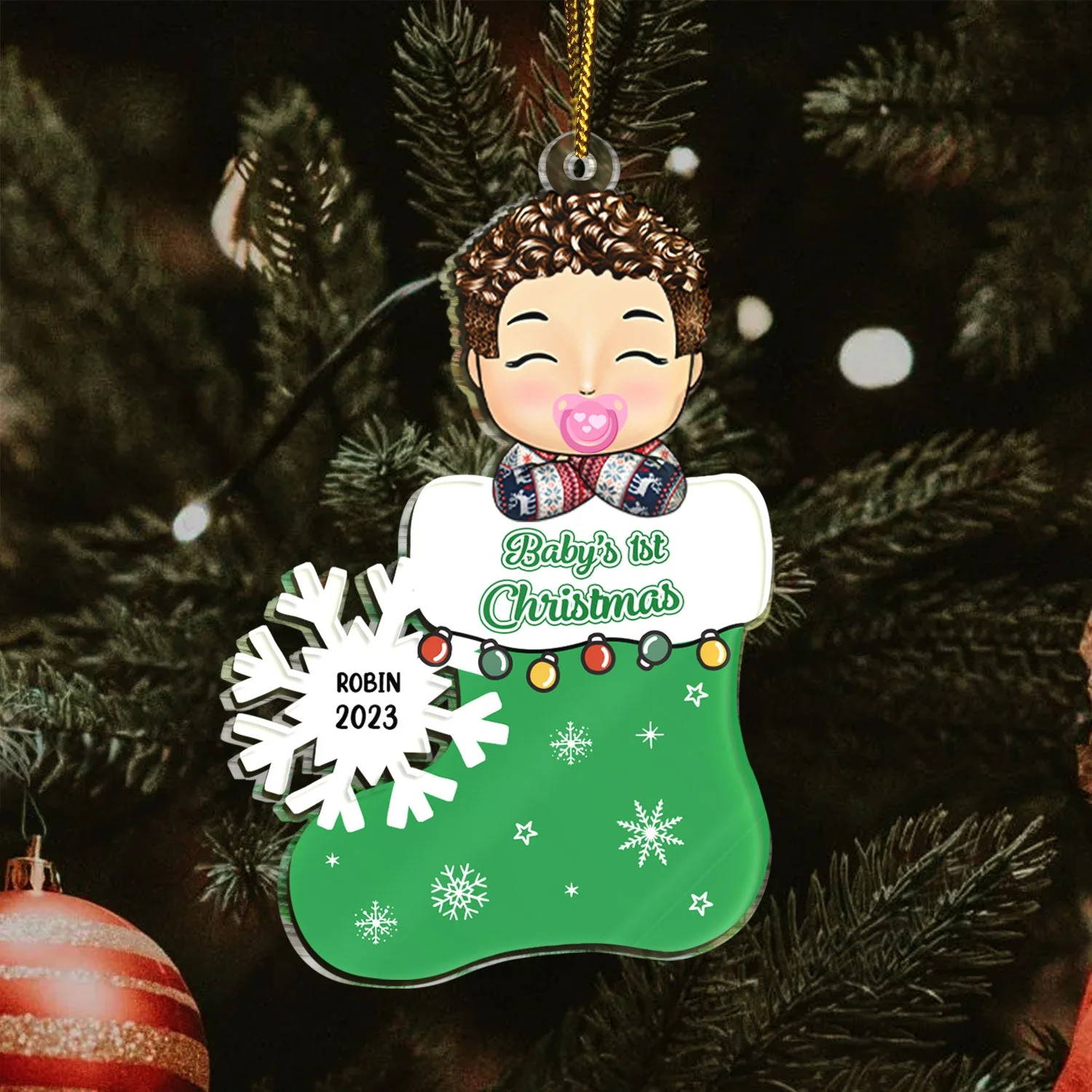 Baby's 1st Christmas - Newborn Baby Gift - Personalized Cutout Acrylic Ornament - Image 3