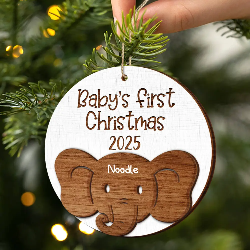 Baby's First Christmas Cute Animal - Personalized 2-Layered Wooden Ornament - Image 2