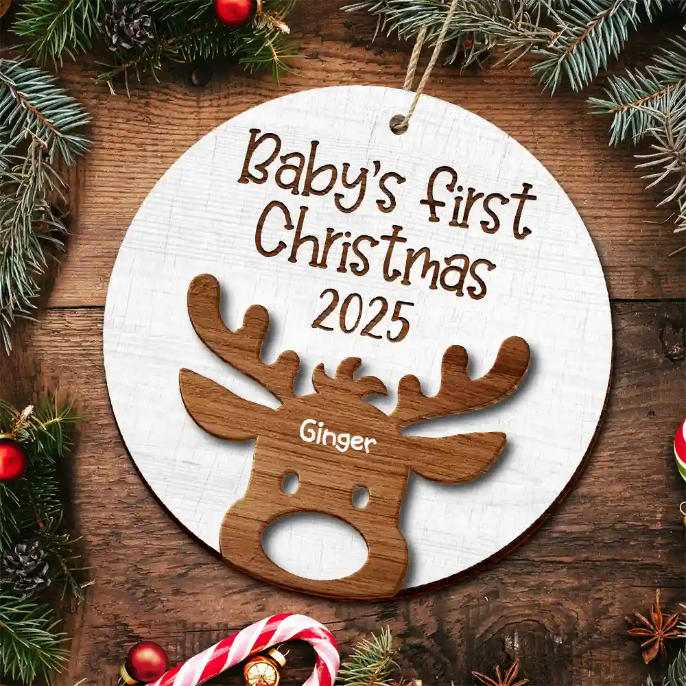 Baby's First Christmas Cute Animal - Personalized 2-Layered Wooden Ornament - Image 4