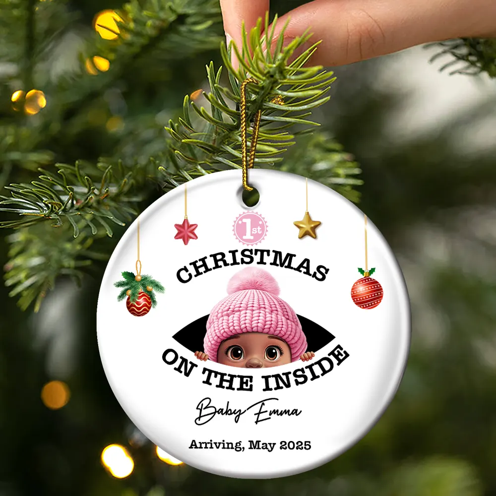 Baby's First Christmas On The Inside - Personalized Circle Ceramic Ornament - Image 3