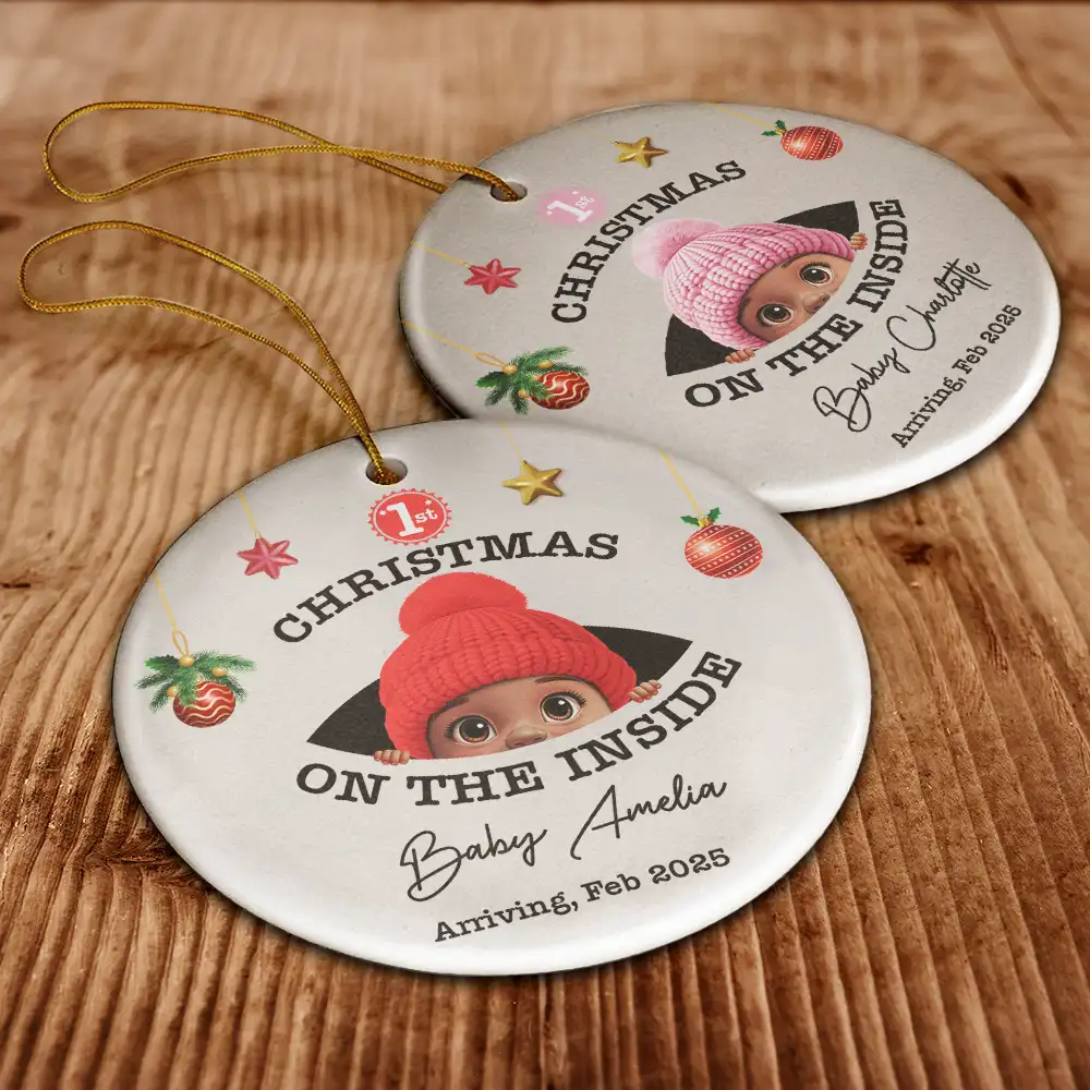 Baby's First Christmas On The Inside - Personalized Circle Ceramic Ornament - Image 6