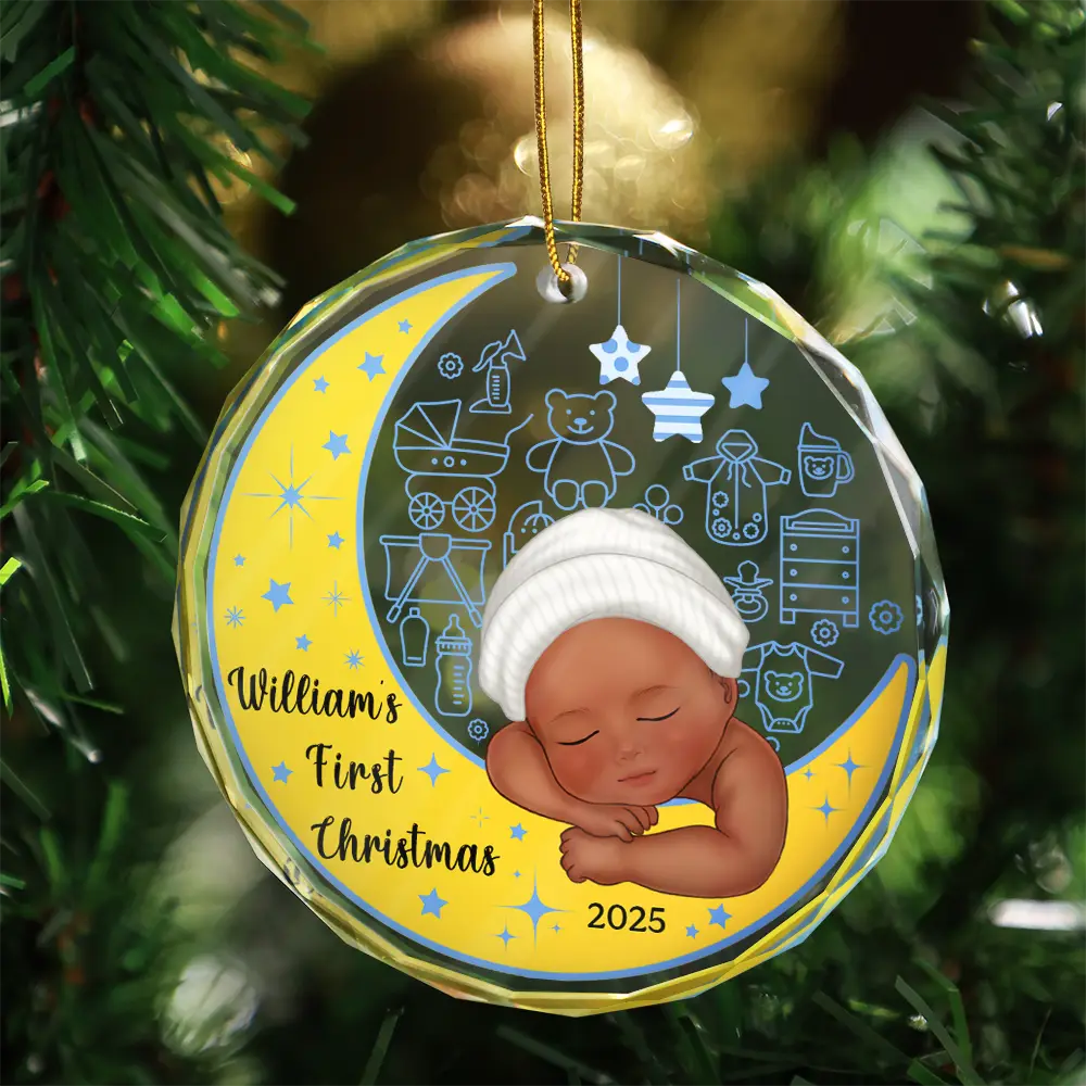 Baby's First Christmas - Personalized Circle Glass Ornament - Image 3
