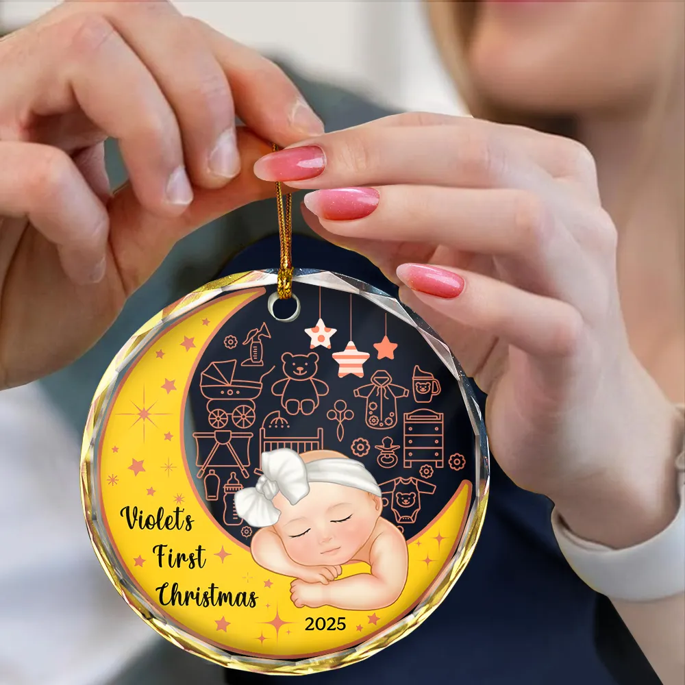 Baby's First Christmas - Personalized Circle Glass Ornament - Image 4