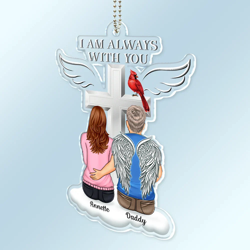 Back Family Memorial I'm Always With You Cross On Cloud - Personalized Acrylic Car Hanger - Image 2