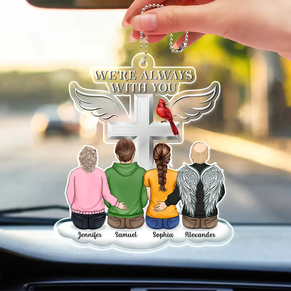 Back Family Memorial I'm Always With You Cross On Cloud - Personalized Acrylic Car Hanger - Image 3