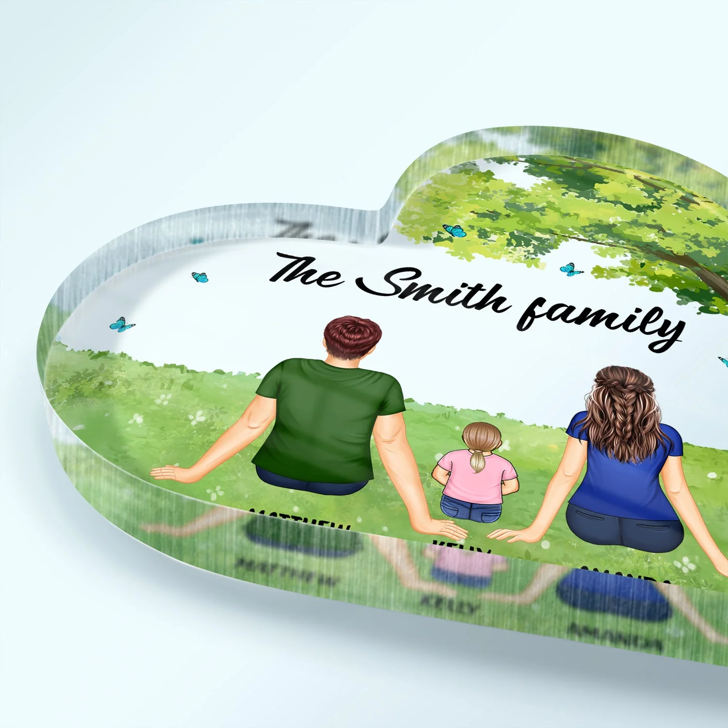 Back Family Sitting Together - Gift For Family - Personalized Heart Shaped Acrylic Plaque - Image 3