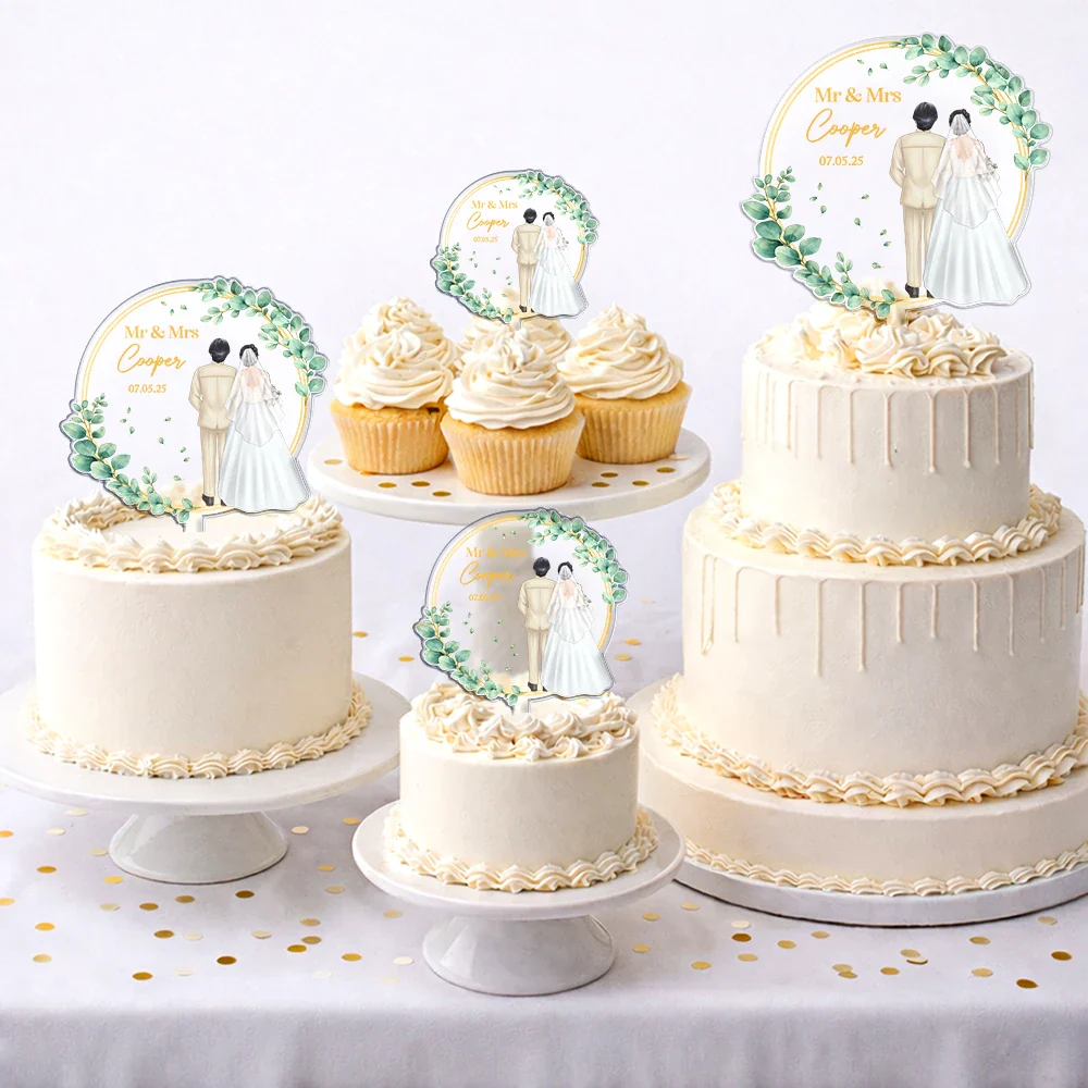 Backside Couple Happy Wedding - Personalized Acrylic Cake Topper - Image 2