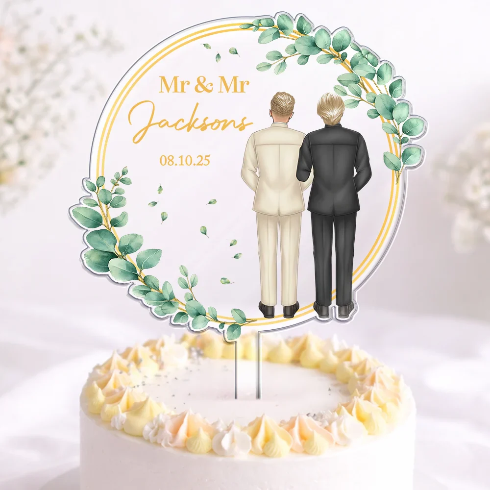 Backside Couple Happy Wedding - Personalized Acrylic Cake Topper - Image 3