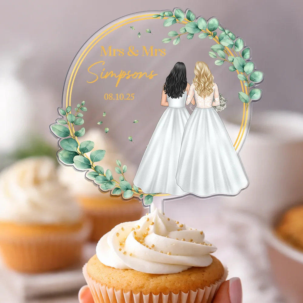 Backside Couple Happy Wedding - Personalized Acrylic Cake Topper - Image 4