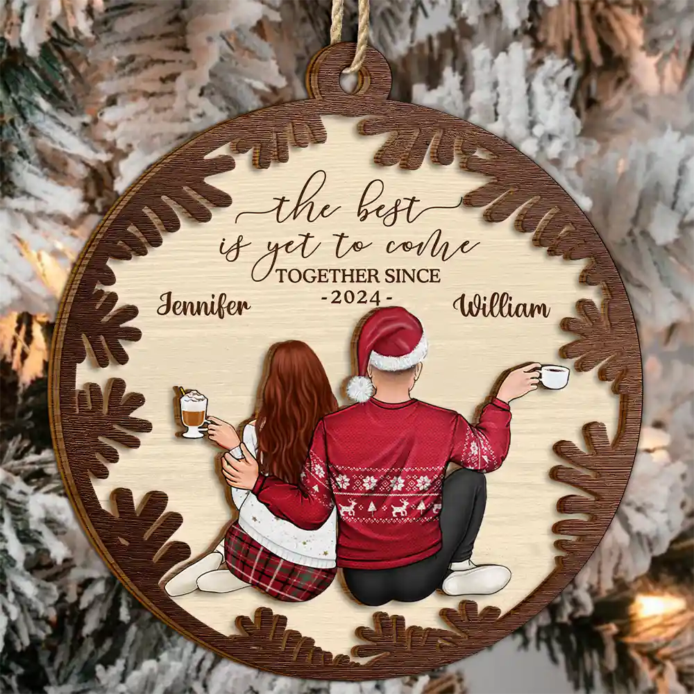 Backside Couple Newly Engaged The Best Is Yet To Come - Personalized 2-Layered Wooden Ornament - Image 3