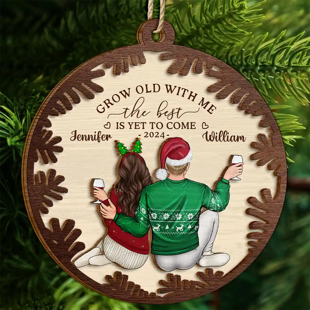 Backside Couple Newly Engaged The Best Is Yet To Come - Personalized 2-Layered Wooden Ornament - Image 4