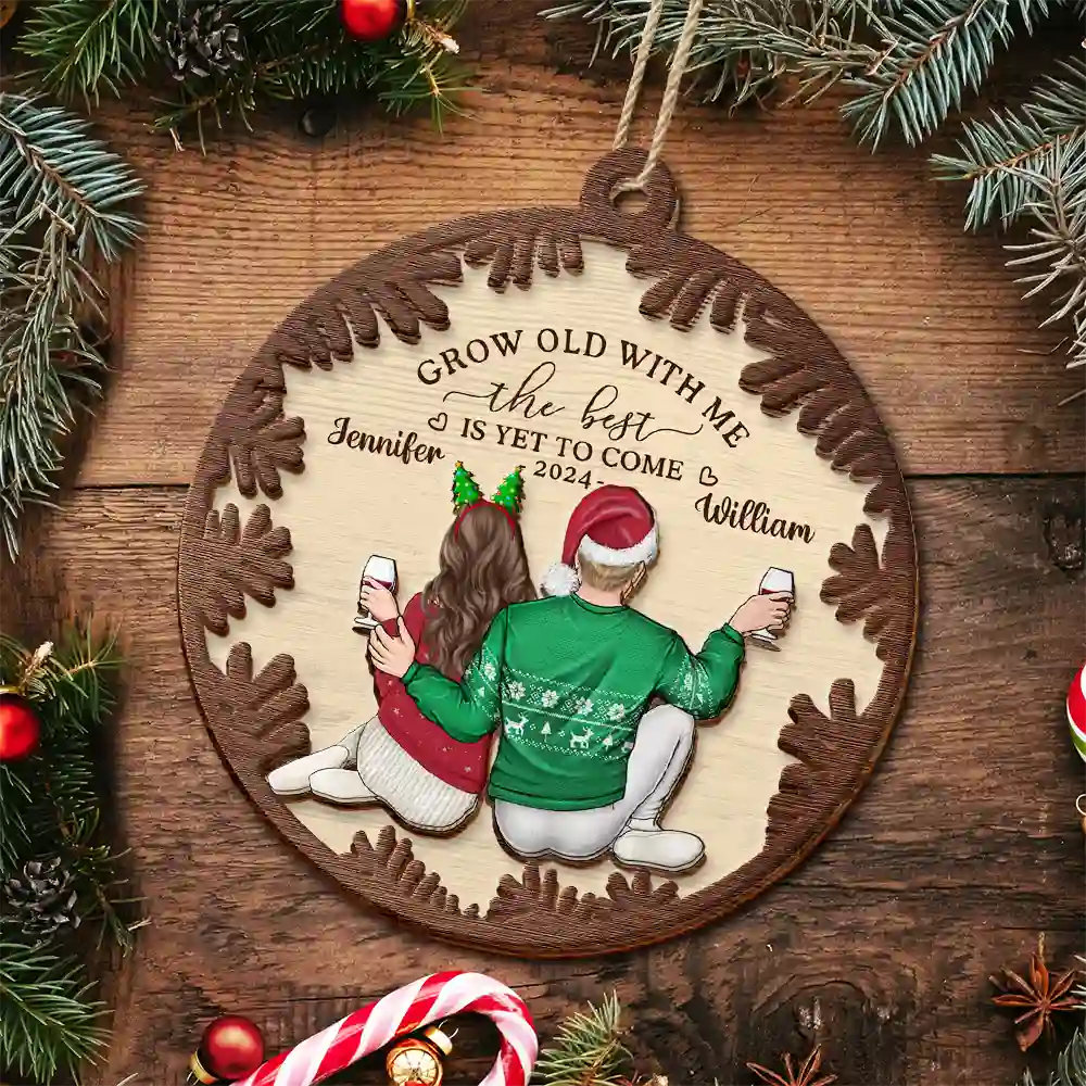 Backside Couple Newly Engaged The Best Is Yet To Come - Personalized 2-Layered Wooden Ornament - Image 5