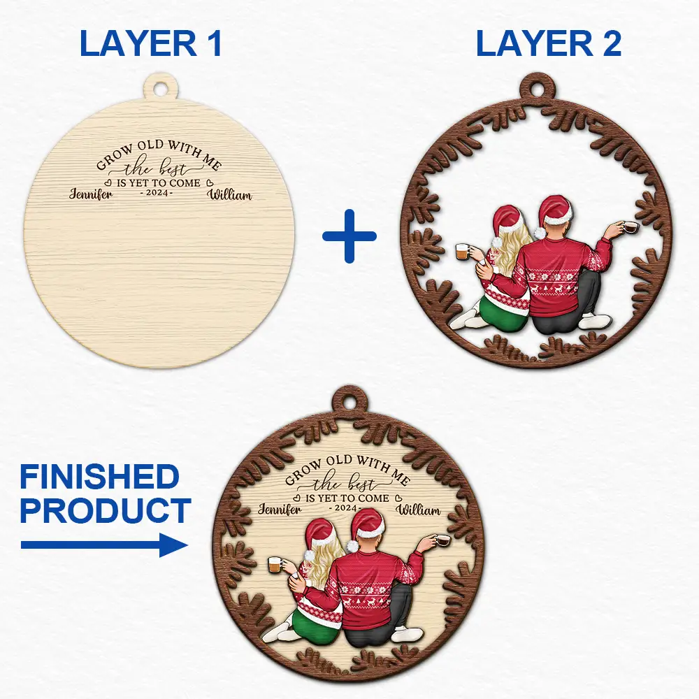 Backside Couple Newly Engaged The Best Is Yet To Come - Personalized 2-Layered Wooden Ornament - Image 6