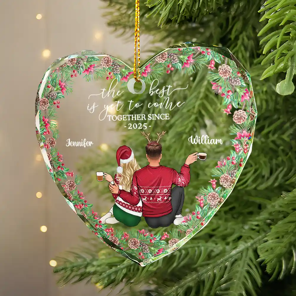 Backside Couple Newly Engaged The Best Is Yet To Come - Personalized Glass Ornament - Image 4