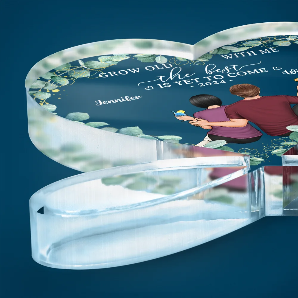Backside Couple Newly Engaged The Best Is Yet To Come - Personalized Heart Infinity Shaped Acrylic Plaque - Image 3