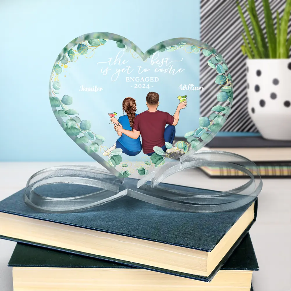 Backside Couple Newly Engaged The Best Is Yet To Come - Personalized Heart Infinity Shaped Acrylic Plaque - Image 4