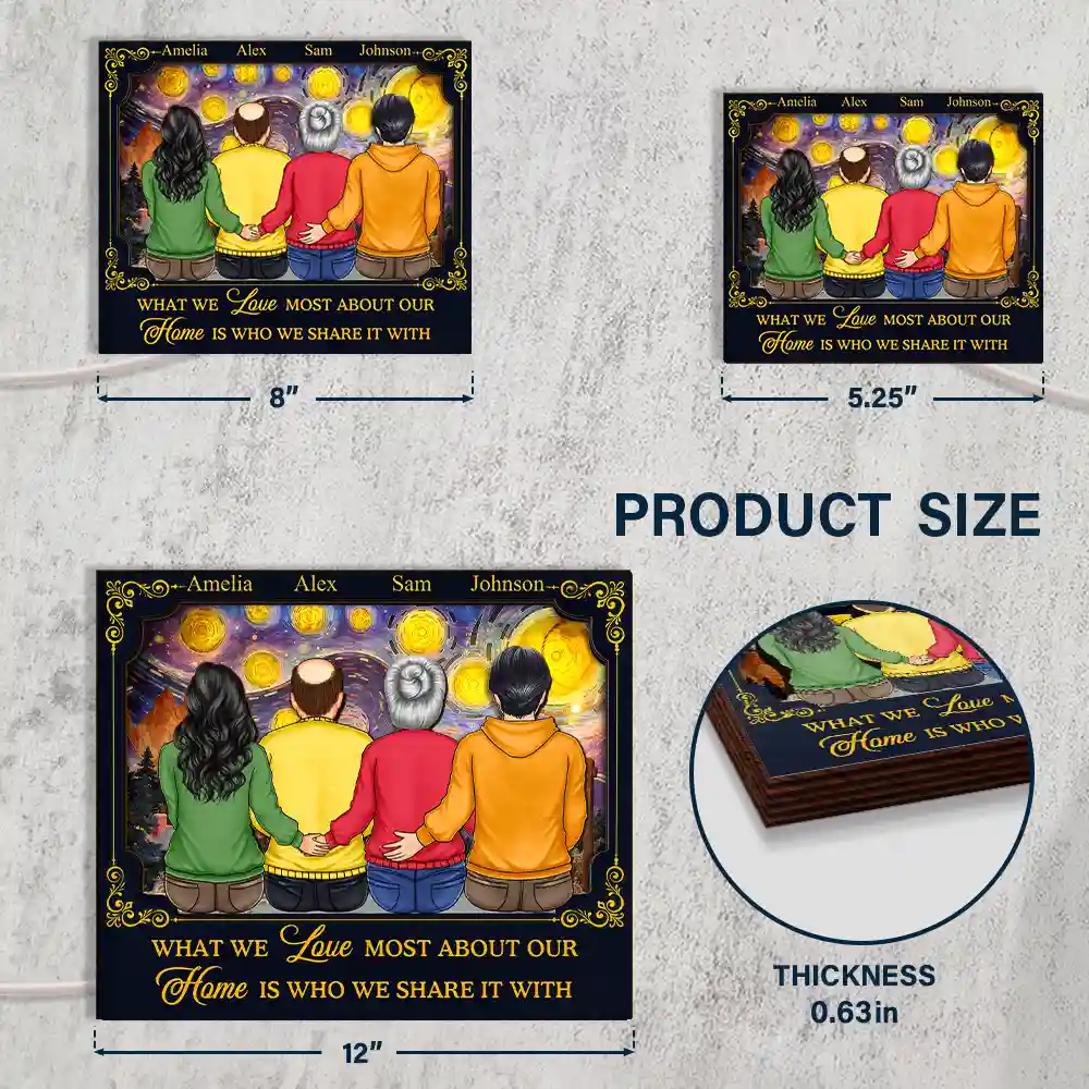 Backside Family Starry Night - Personalized LED Light Wooden Plaque - Image 4