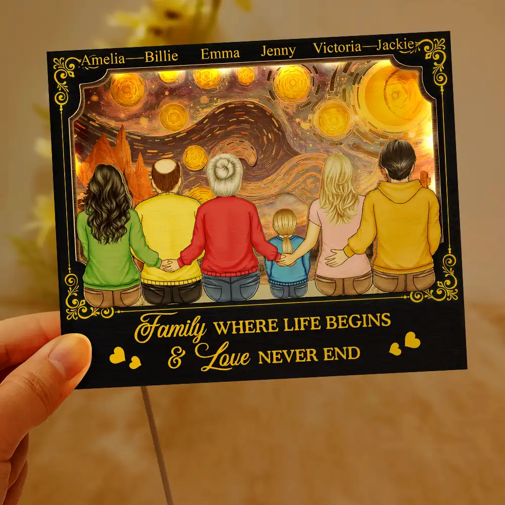 Backside Family Starry Night - Personalized LED Light Wooden Plaque - Image 6