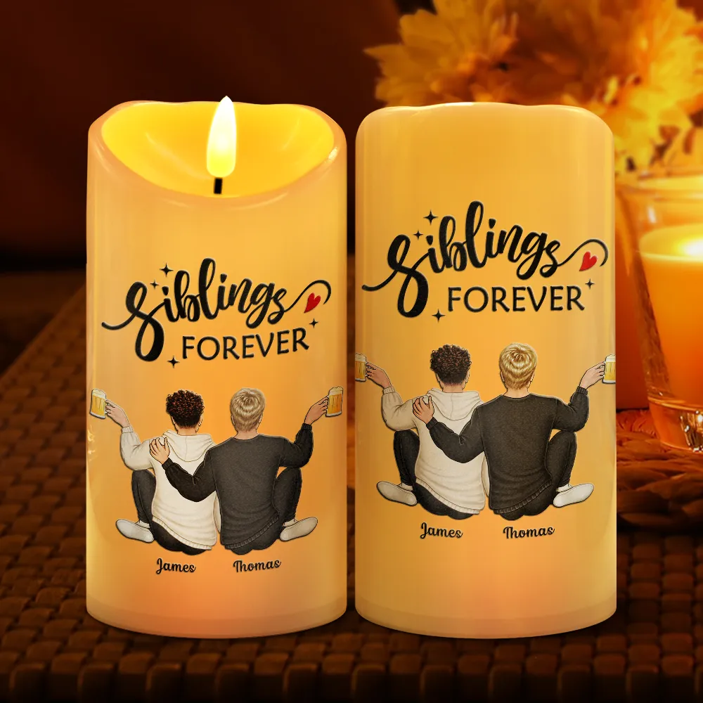Backside Friends Forever Siblings Forever - Personalized Flameless LED Candle - Image 2